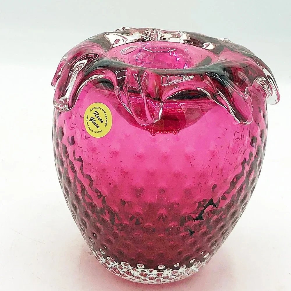 Rossi Glass Strawberry Taper Candle Holder Ruby Art Glass